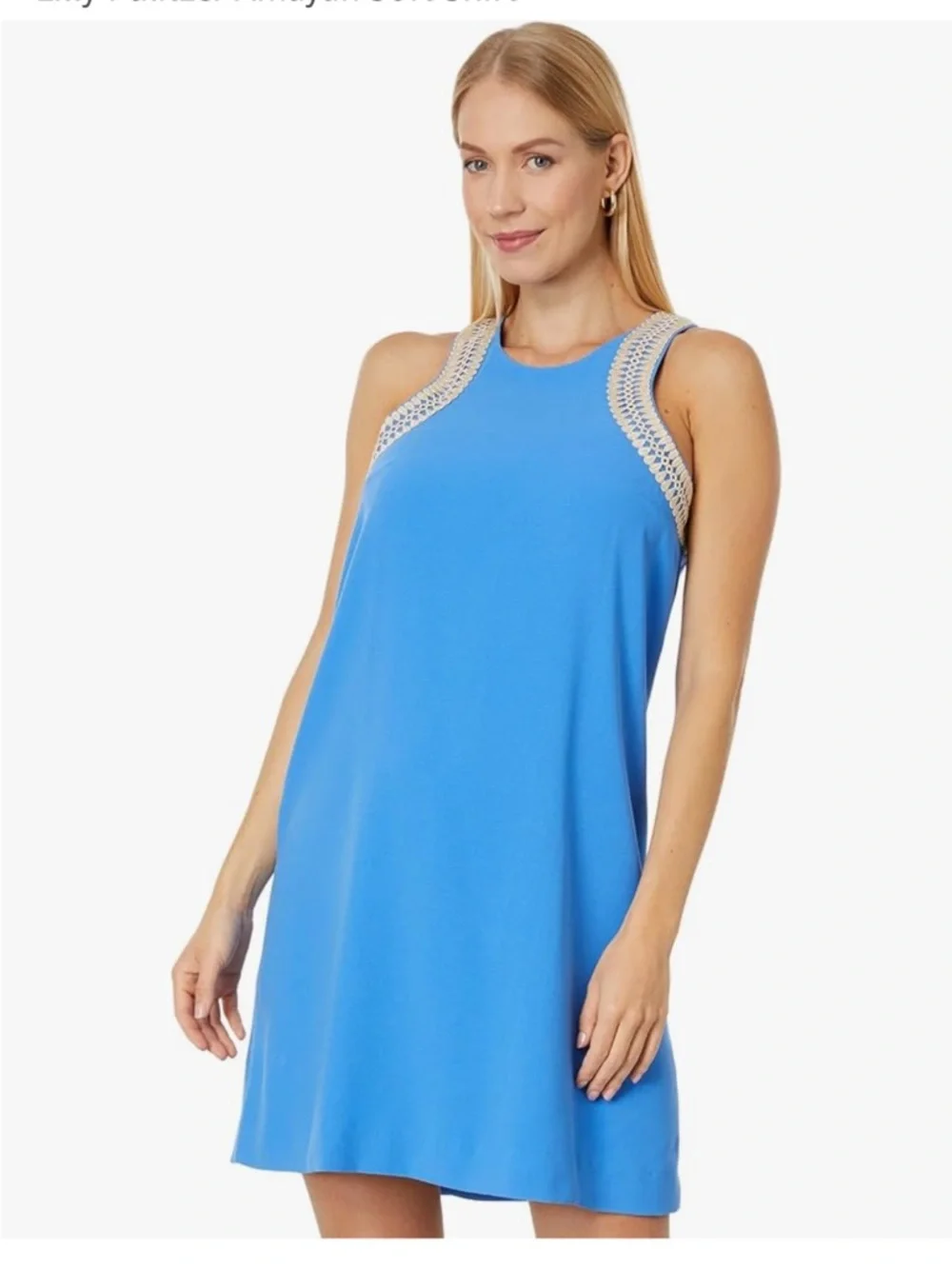 Lilly Pulitzer Amayah Soft Shift Blue Sleeveless Dress with Lace Trim sz 8 - Picture 10 of 12